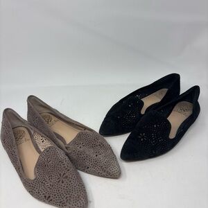 Lot Of 2 Vince Camuto Earina Powdered Glitz Suede Perforated Pointed Flats 7.5